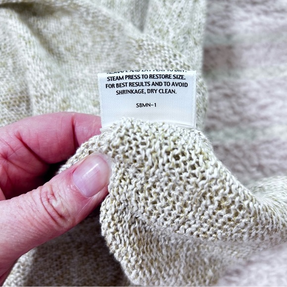 Eileen Fisher Tan and White Open Knit Tunic Top 100% Linen Size Small Neutral - Picture 5 of 11